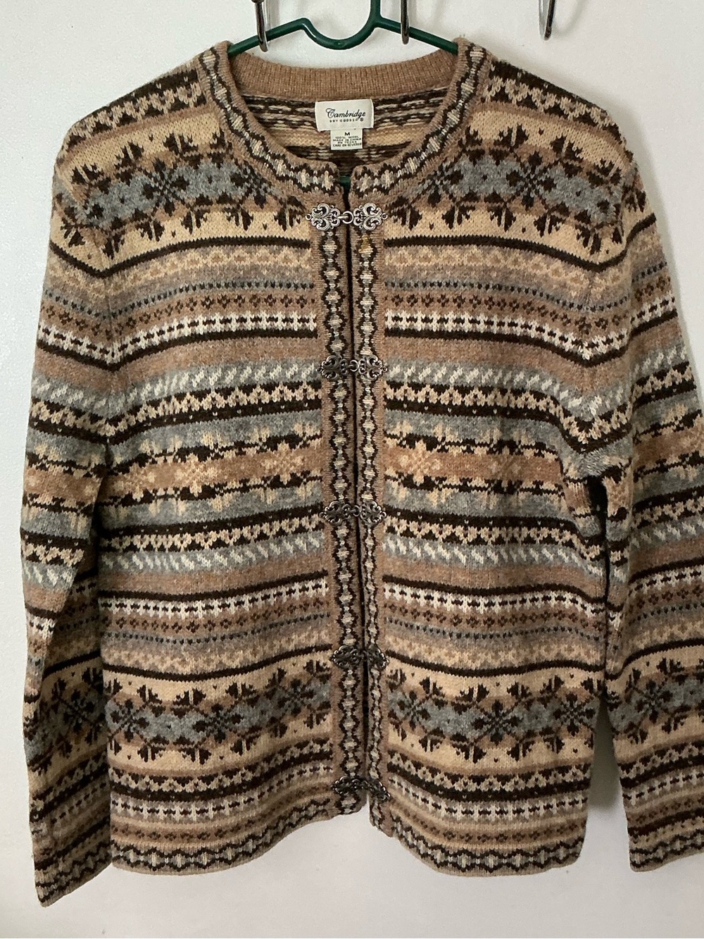 Cambridge Dry Goods Fair Isle Wool Cardigan - Tan, Blue, Brown
